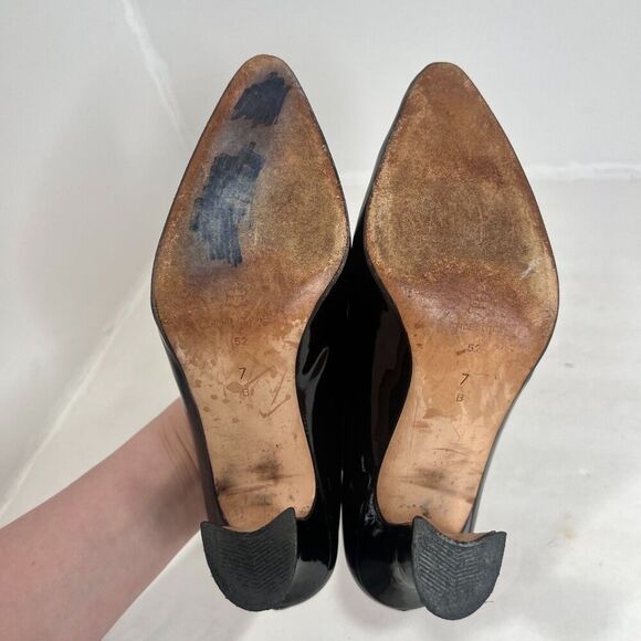 y2k Via Spiga Black Patent Leather Pointed Toe Heels Vintage Pumps Size 7 - Picture 8 of 9